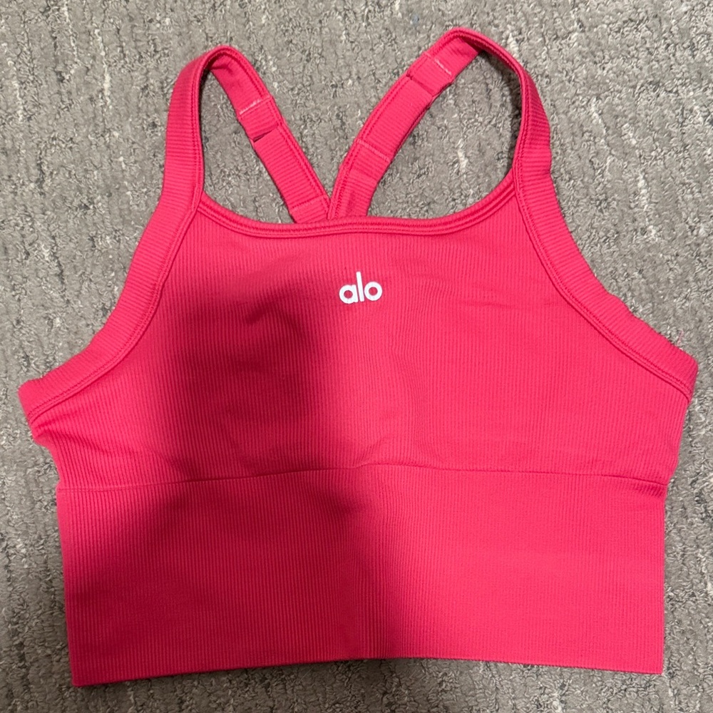 Alo Seamless Ribbed Favorite Bra Tank Pink Summer Crush size small